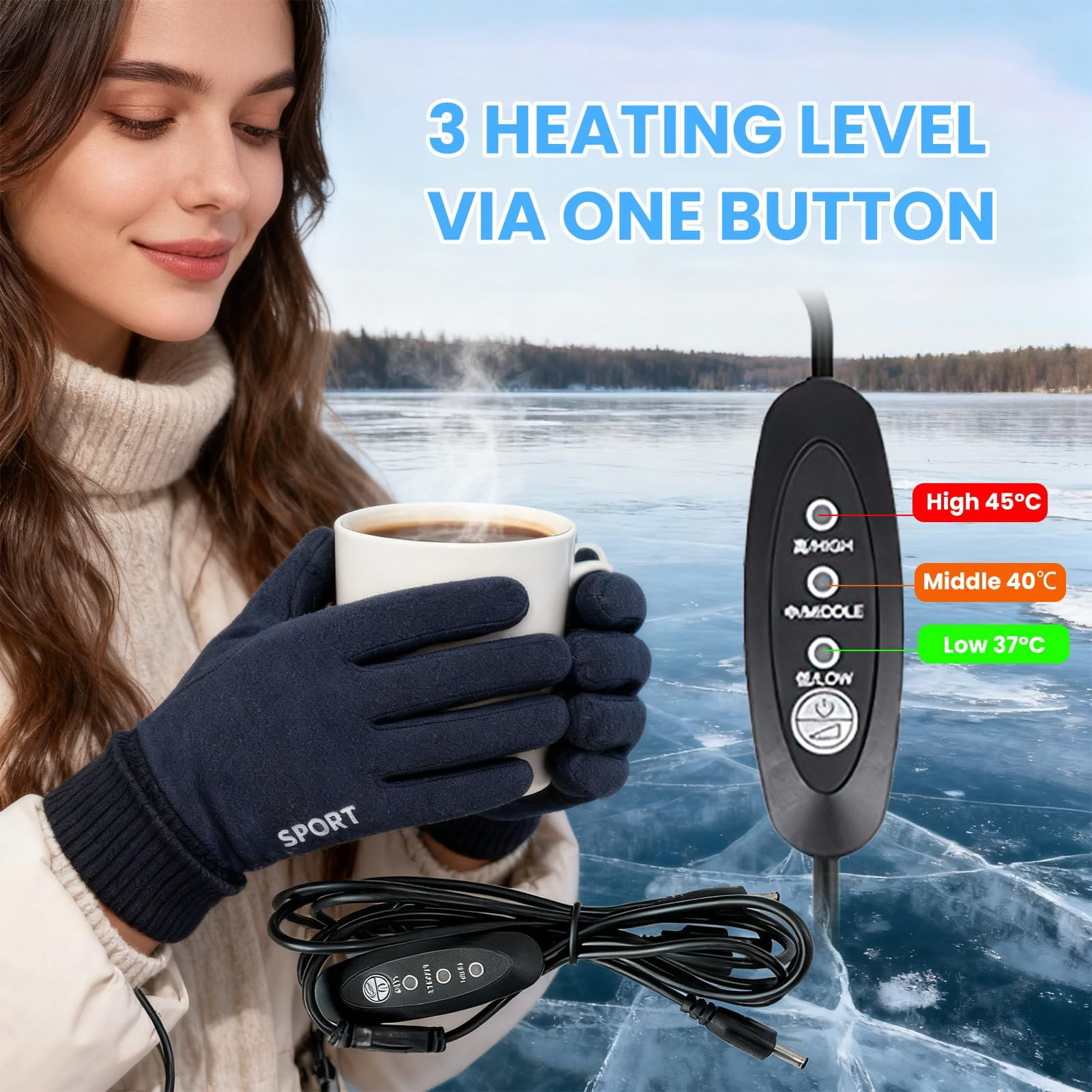 Heated Gloves for Men Women with 3 Heat Settings Touchscreen Warming Gloves for Climbing Hiking Cycling Camping- 26 Grey — image 5