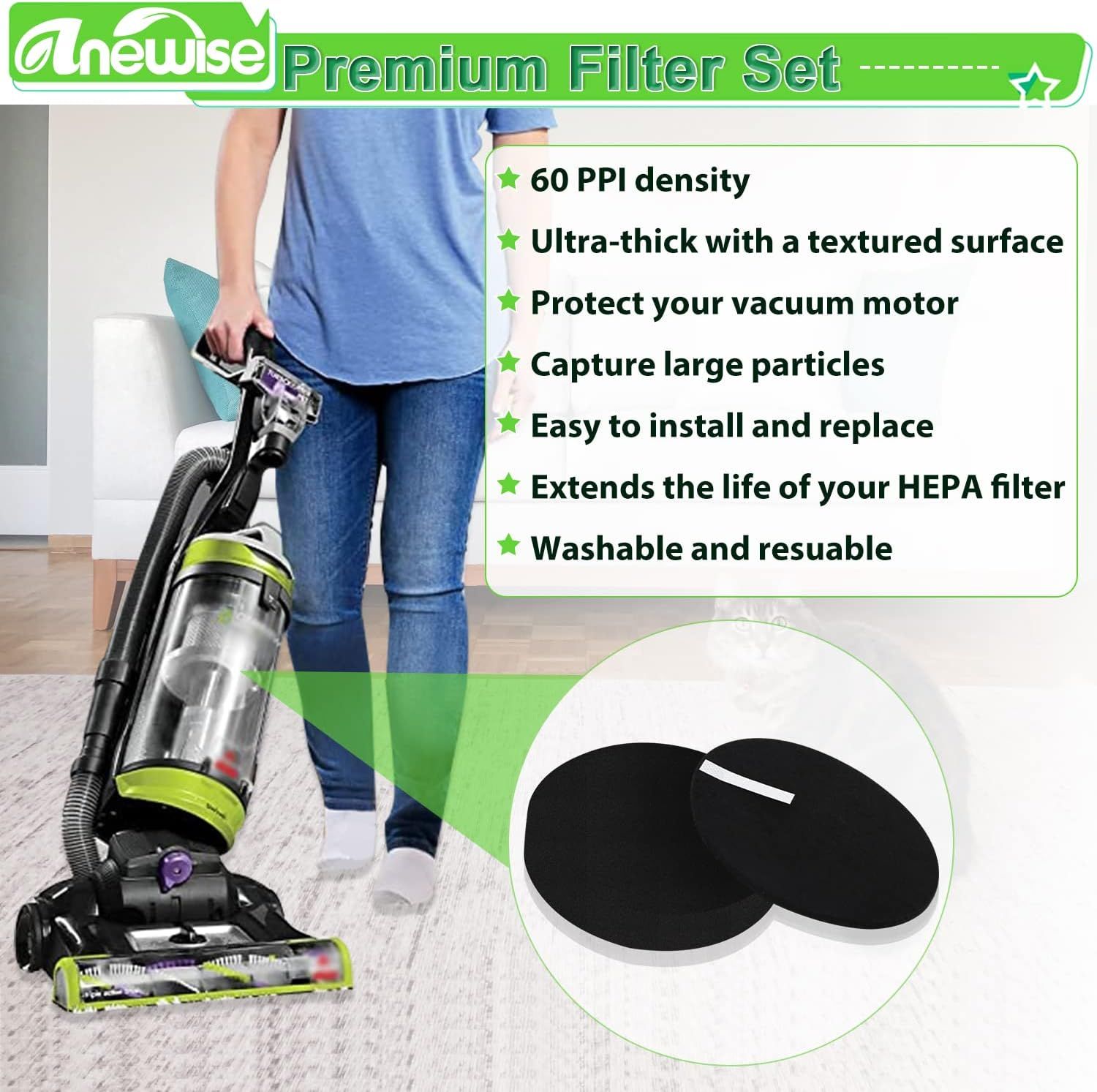 ilter and Belt Replacement or Bissell 2258 2492 2252 2254 2489 2486 2260 or Cleanview Powerliter Swivel Rewind Pet Vacuum Cleaner, 2+4 Pack, Compare to Part โ image 5