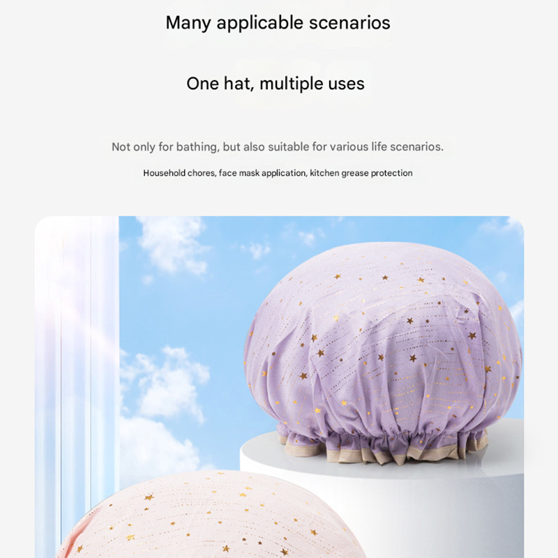 3 Pack Green Double Layer Shower Cap for Women Waterproof Bath Hair Cover Reusable Elastic Hat for Spa Salon and Home Use — image 5