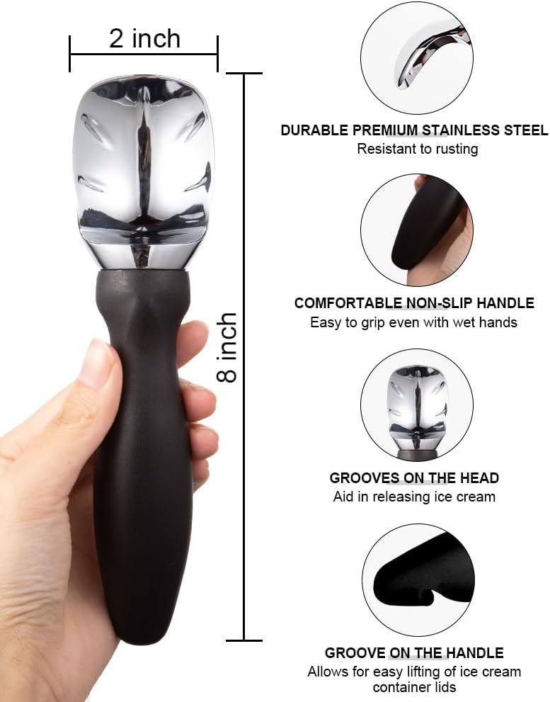 Ice Cream Scoop with Comfortable Handle, Professional Grade Scooper, Great for Spooning Frozen Hard Gelato and Sorbet, Melon-Black — image 3