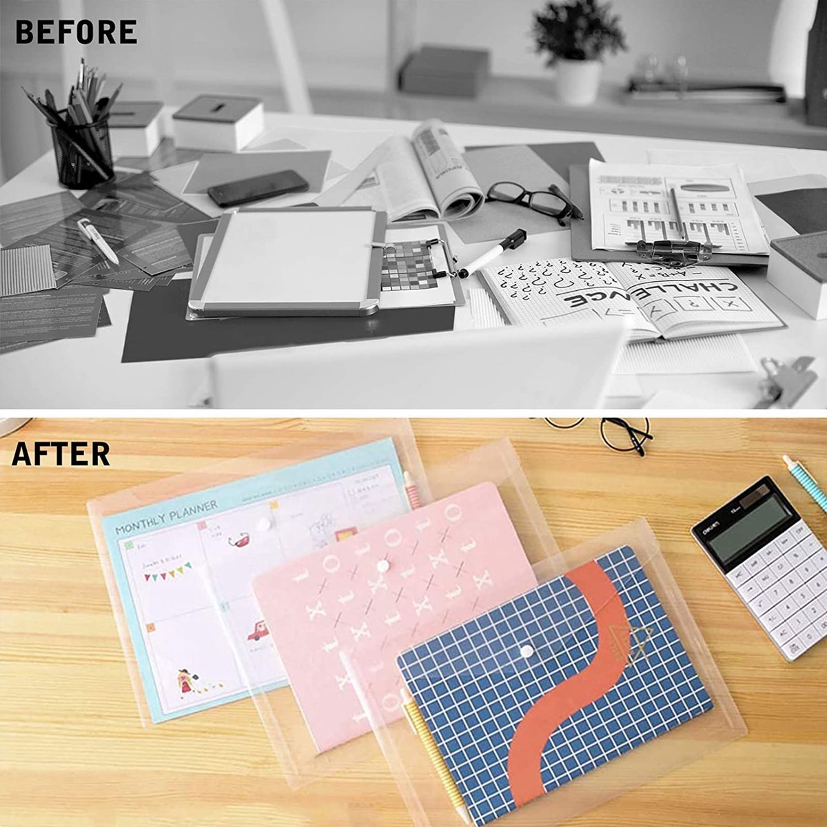 Waterproof folder - Plastic envelope - 12-pack - Transparent A4 letterhead size - with snap closure - Suitable for schools and offices โ image 5