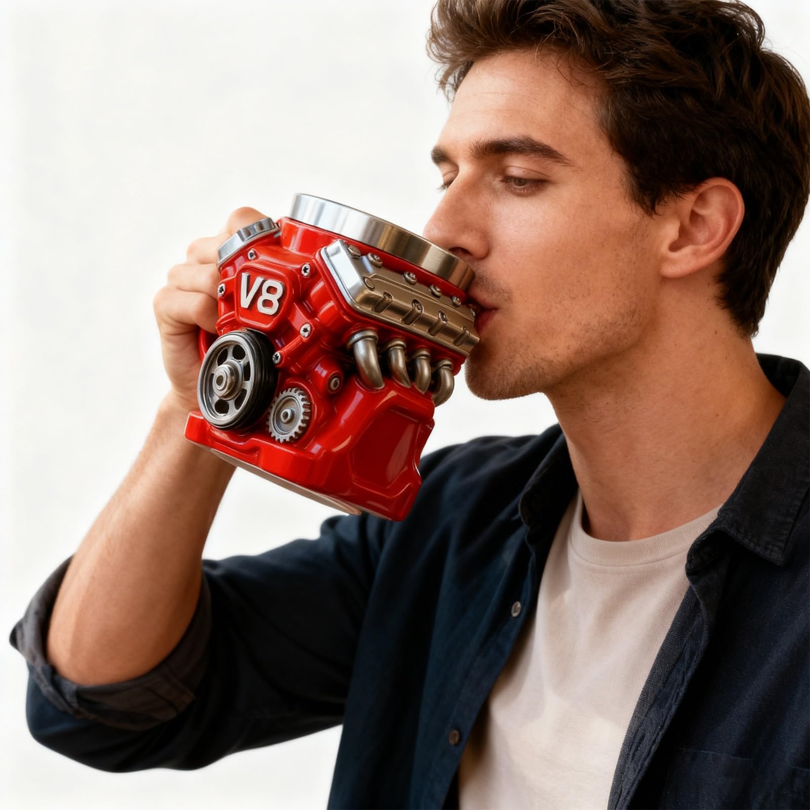 3D V8 Engine Coffee Mug Stainless Steel Liner Resin Novelty Cup 300ml Double Wall Insulated Gift for Car Enthusiasts Mechanics Red — image 6