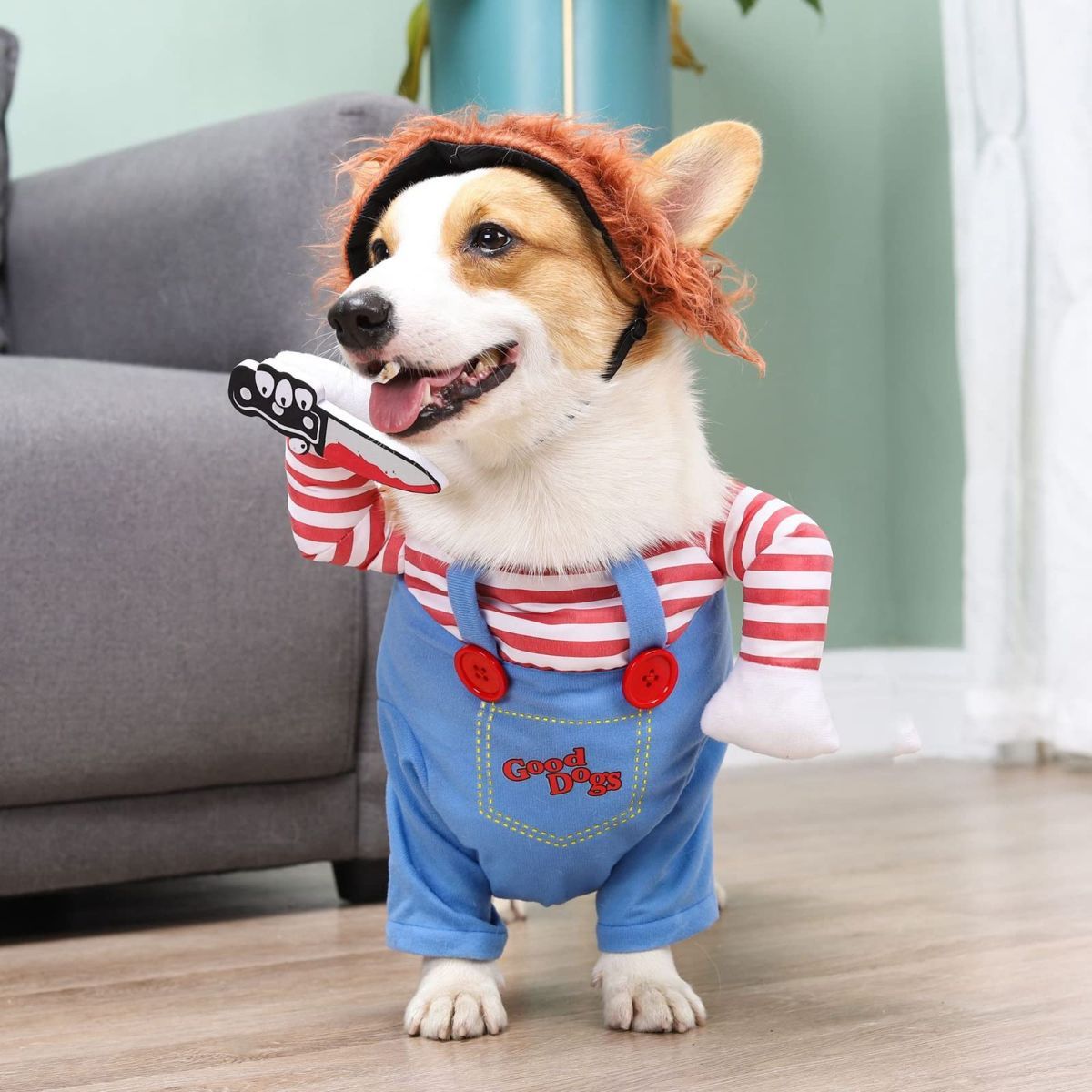 Pet Deadly Doll Dog Costume, Cosplay Halloween Christmas Funny Clothes Party Costume for Small Medium and Large Dogs - Blue - Size XL — image 6
