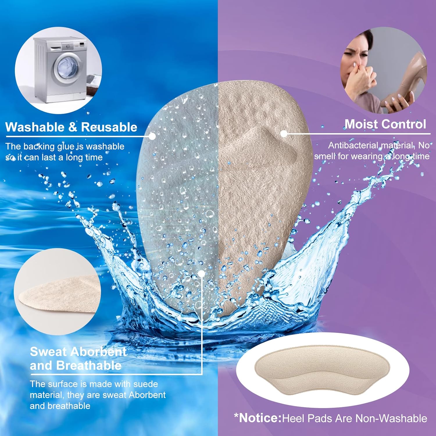 Metatarsal Pads, Ball of Foot Cushions, Heel Pads Inserts for Too Big Shoe, Reduce Foot Pain, No Slip Heel Grips Liners Shoe Pads for Loose Shoe, Blisters — image 3