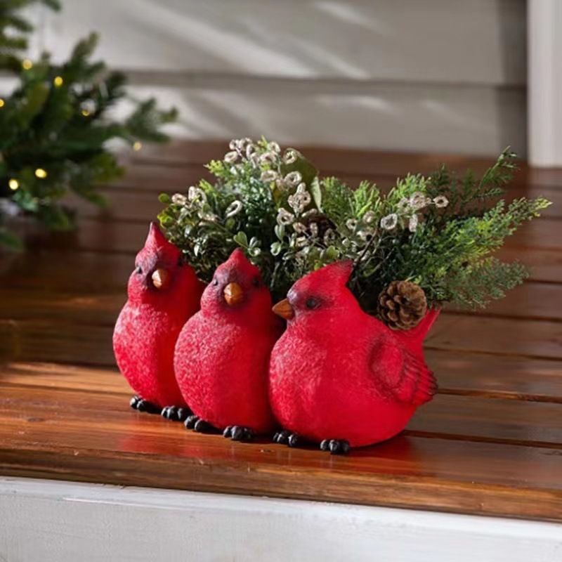 Indoor/Outdoor Red Birds Decorative Resin Planter for Flowers, Modern Decorative Flower Pot Plant Container for Home Garden Plant — image 5