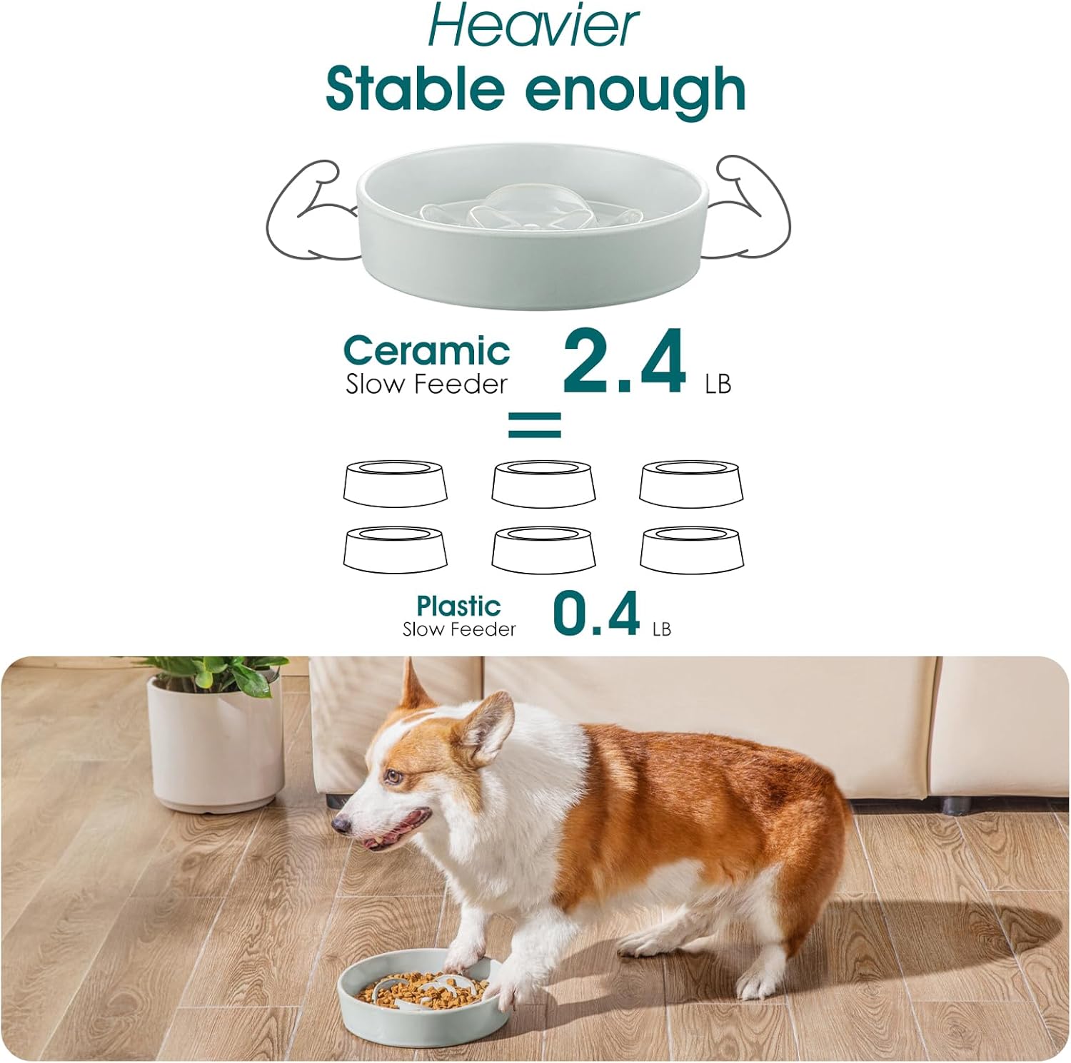 Slow Feeder Dog Bowl, 1.5 Cups Ceramic Dog Food Dish for Fast Eaters Small Breed, Puzzle Bowl for Small Dogs and Cats, Grayish Cyan — image 6