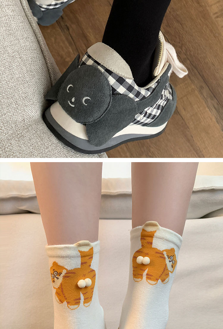 6-Pair Cute 3D Cartoon Cat Mid Socks - Breathable & Odor-Resistant Cotton Blend with Fun & Quirky Cat Pattern — image 4