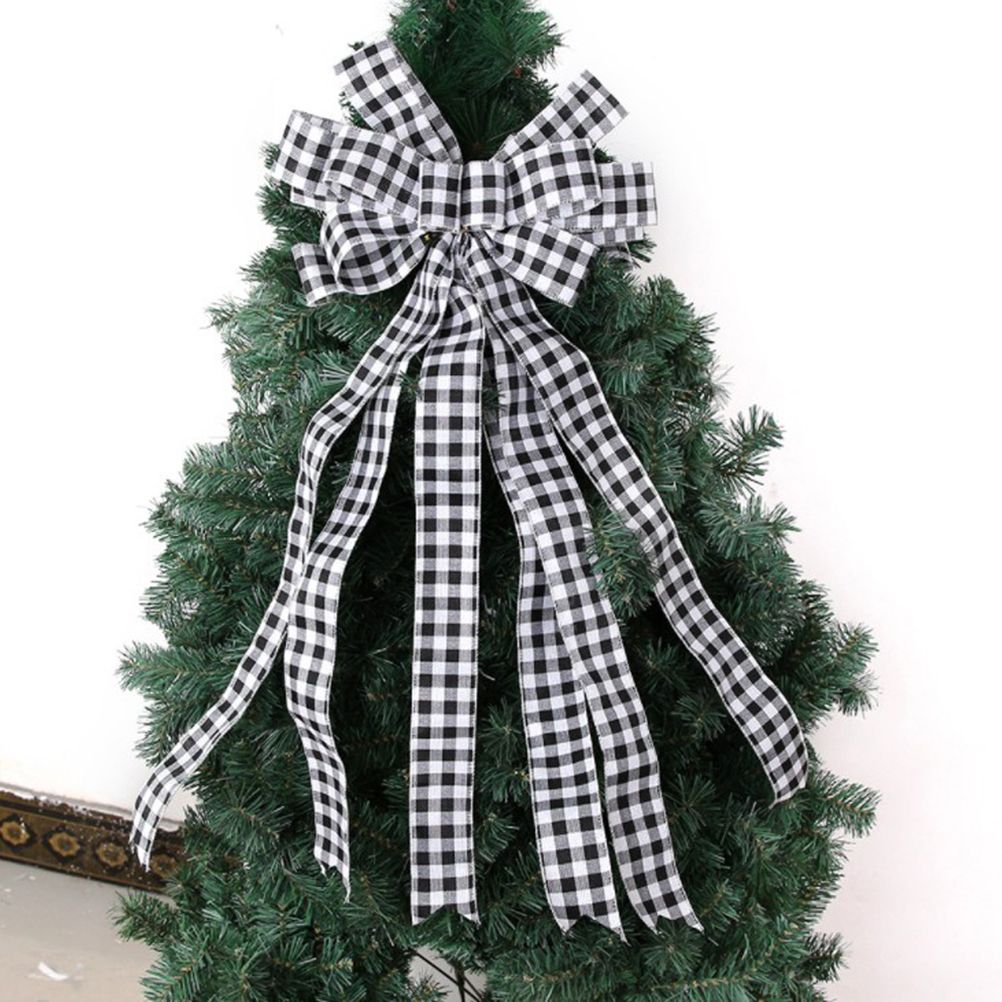 Christmas Decoration Linen Plaid Bowknot Decorate for Christmas Tree Home Scene Hanging Ornaments — image 4