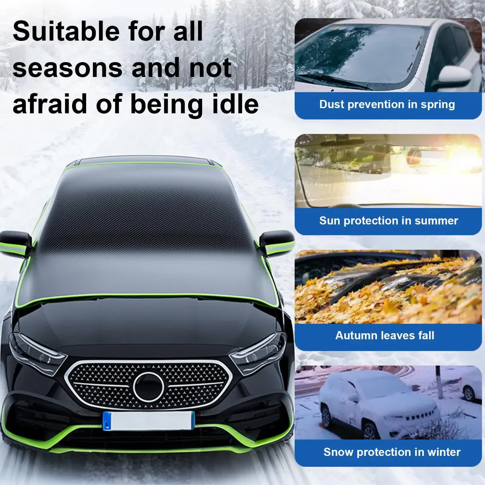 Black-Green Magnetic Car Windshield Protector with 6 Magnets & 4 Secure Straps and Reflective Safety Strips - Durable Frost & Ice Cover for All-Weather — image 6