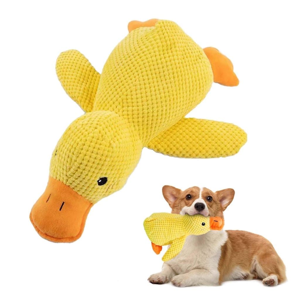 Calming Dog Toy Plush Duck with Squeak for Small Dogs, L