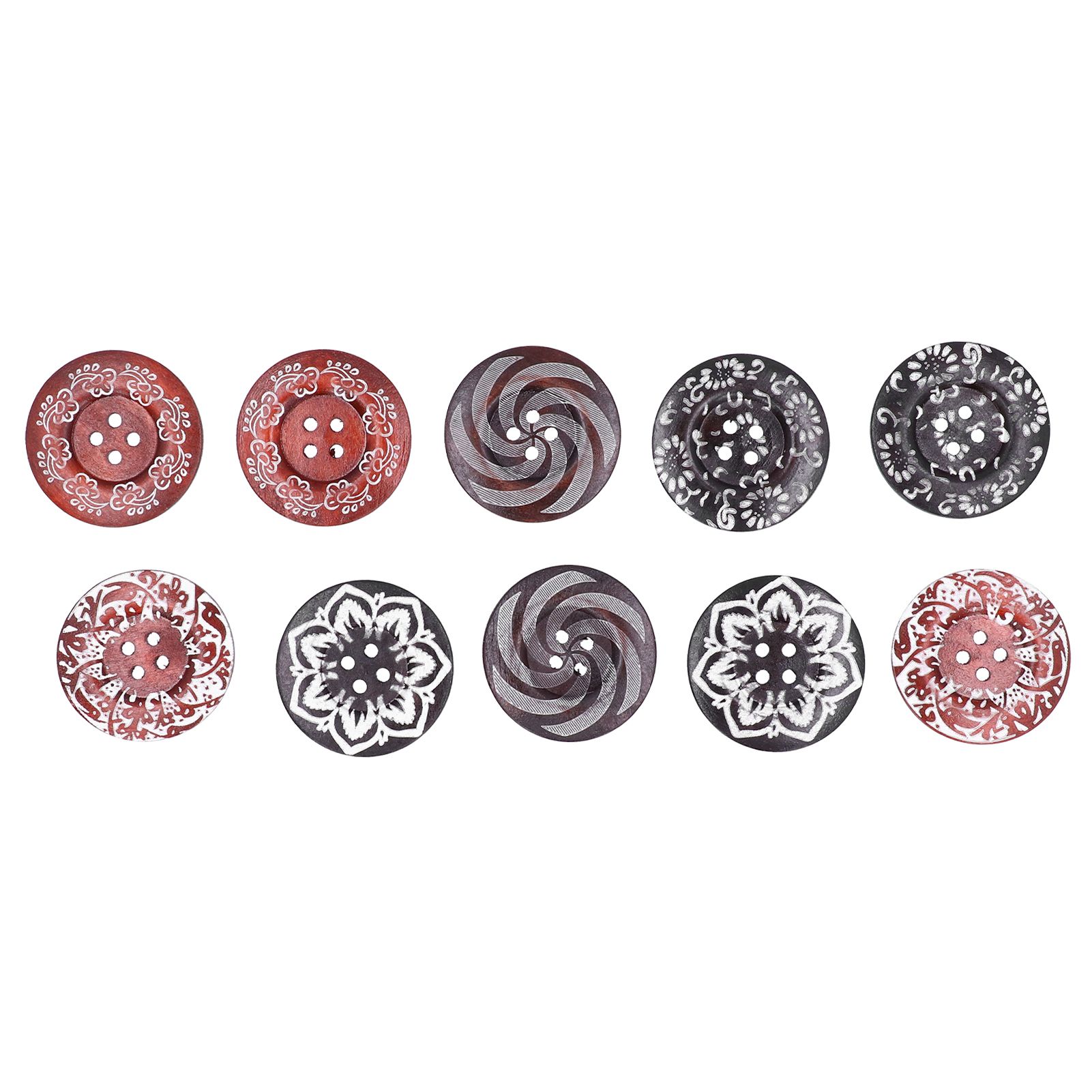 10Pcs Round Buttons Mixed Pattern Carving 4‑Holes Button DIY Art Crafts Supplies — image 6