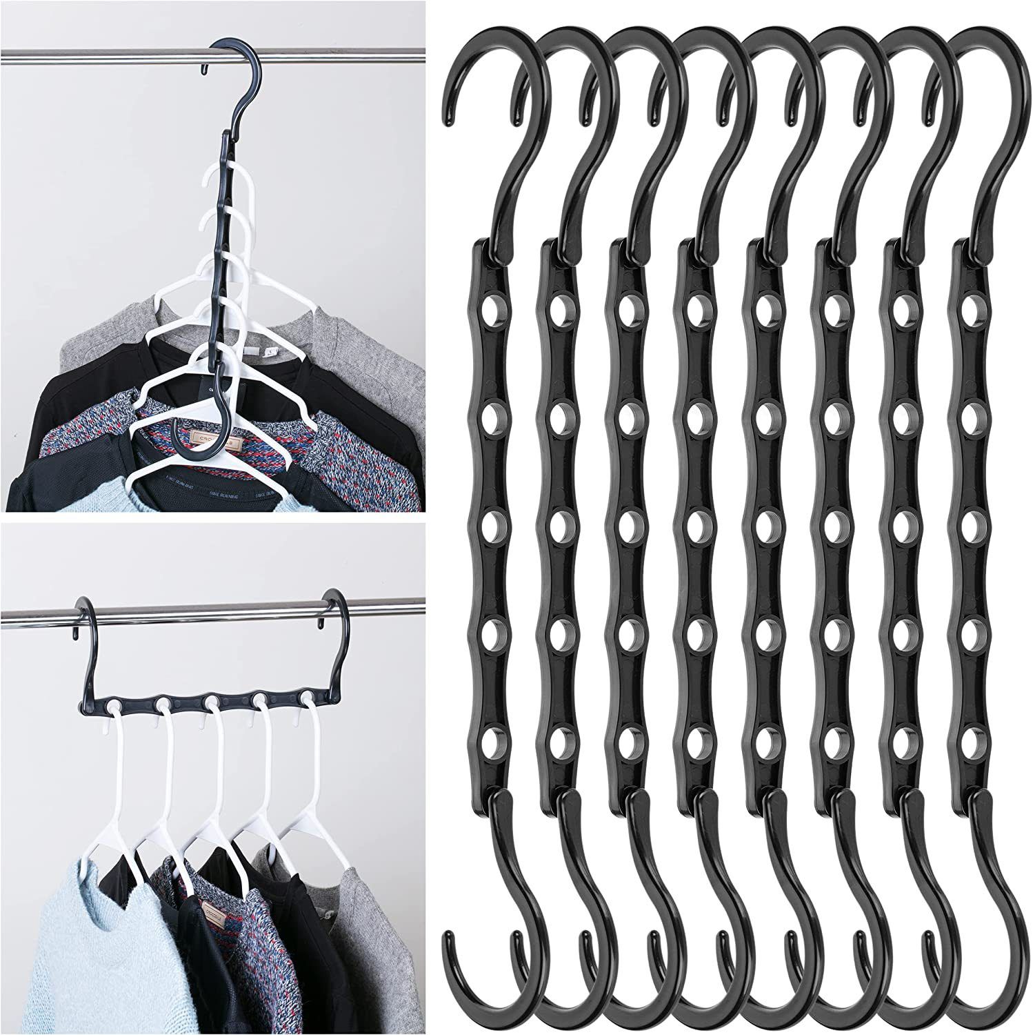 Space Saving Hangers for Clothes 10 Pack, Black Magic Hangers Multi Hangers Organizer, Closet Organizers and Storage System