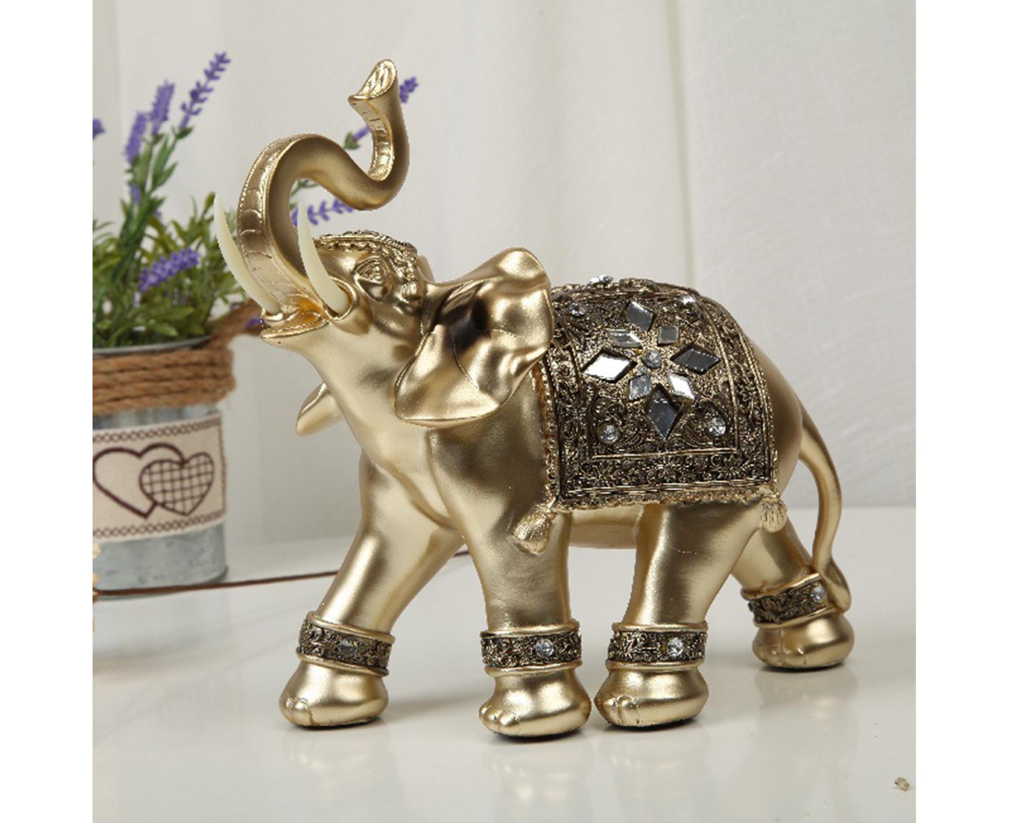 Eye-catching Elephant Figurine Fine Symbol Resin Elegant Elephant Trunk Sculpture for Home-Golden S — image 4