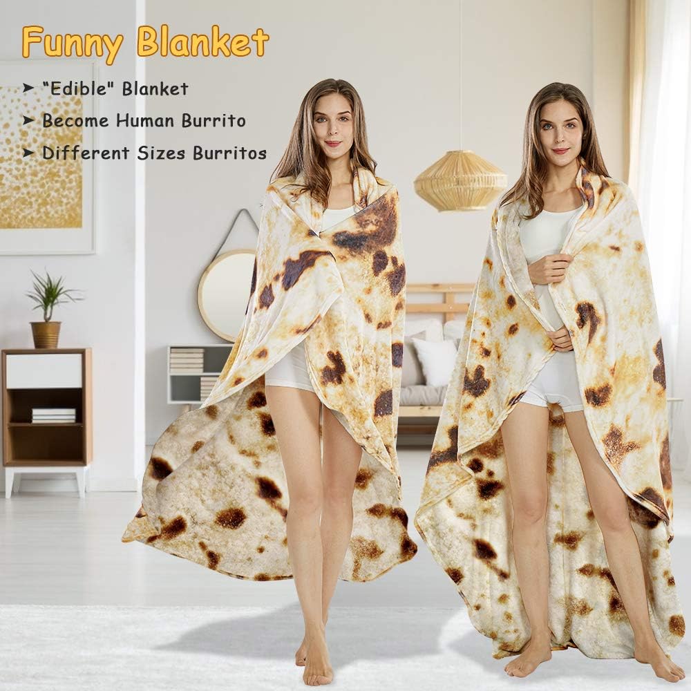 Burritos Tortilla Throw Blanket (Brown), Novelty Funny Round Blanket for Kids & Adults, Soft Flannel Tortilla Wrap Blanket(60",Teenagers) — image 4