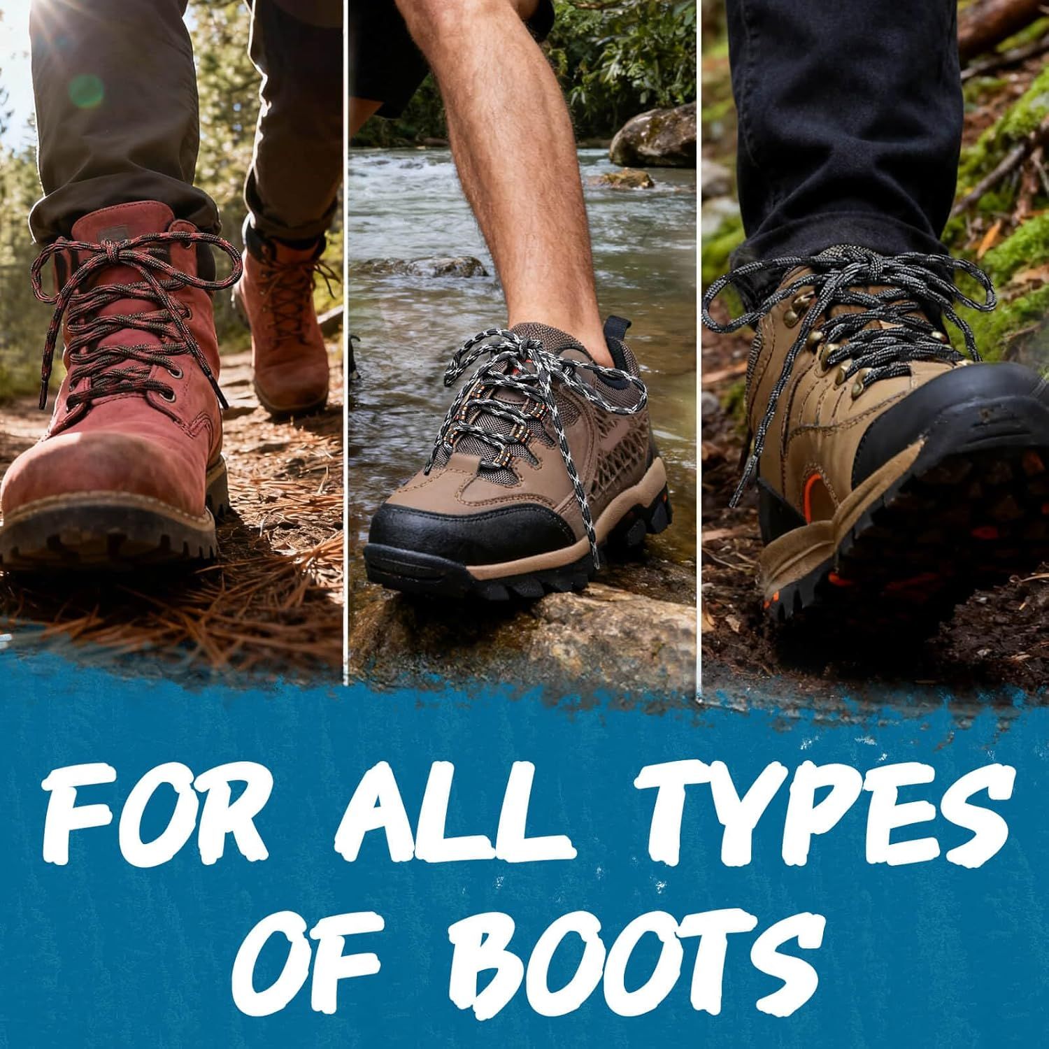 2 Pair Round Wave Shape Non Slip Heavy Duty and Durable Outdoor Climbing Shoelaces Hiking Shoe Laces Shoestrings — image 3