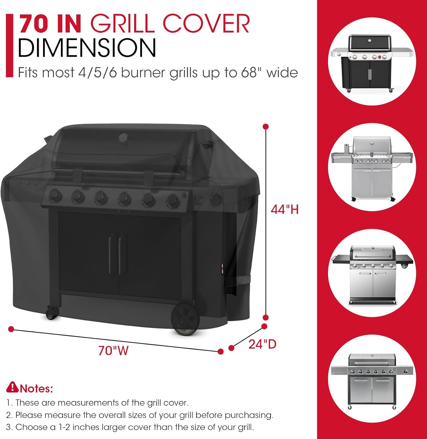 Outdoor Large Grill Cover 70 Inch, Heavy Duty Waterproof Gas Grill Cover for Outside, Fade Resistant Durable BBQ Protector, All Weather Protection for Backyard — image 2