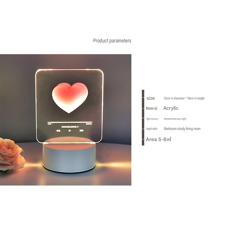 Pink Heart Design Creative Acrylic LED Night Light - Warm White Ambient Table Lamp, Decorative Desktop Mood Light, Cartoon and Creative Display Design, Compact — image 6