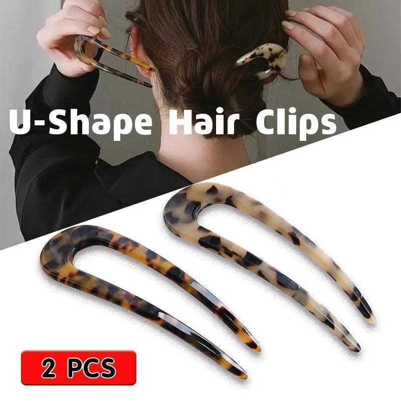 2Pcs U-Shape Hair Clips Stick Tortoise Shell Hairstyle Hair Pin Hair Accessories - 2PCS Light Brown — image 2