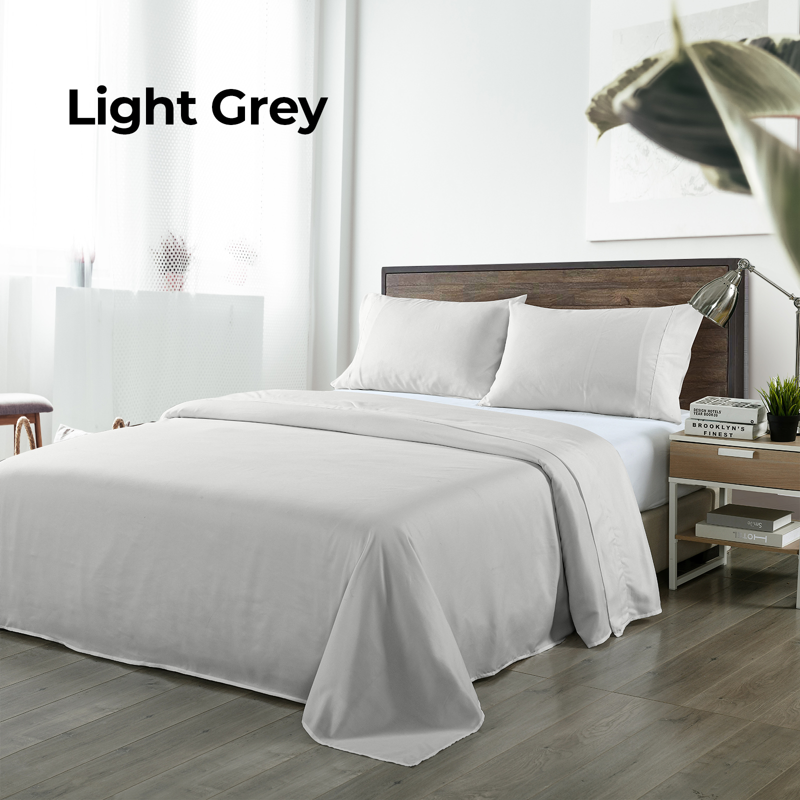 Royal Comfort Bamboo Blended Sheet & Pillowcases Set 1000TC Ultra Soft Bedding - King - Light Grey — image 5