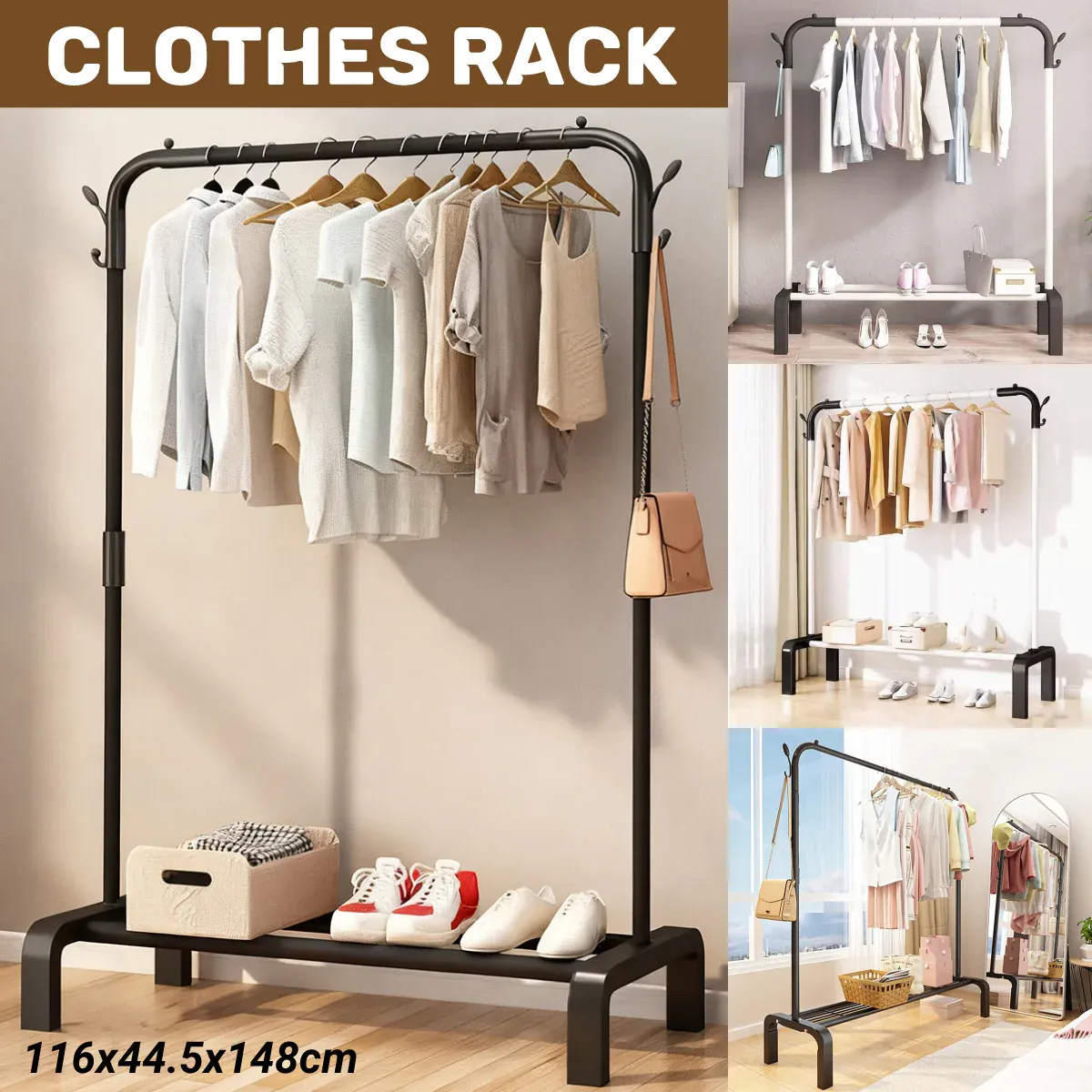 Clothes Rack Durable Sturdy for Home Bedroom Laundry Room Storage Organizer - White — image 2