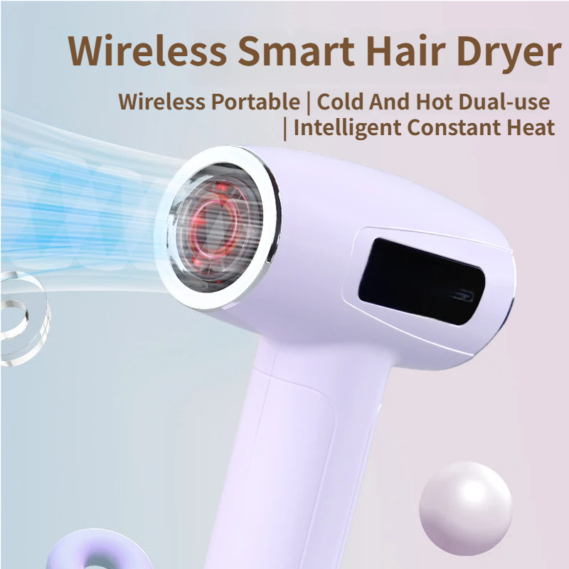 White Cordless Ionic Constant Heated Hair Dryer with LCD Display & 9 Wind Speeds - USB Rechargeable Hair Care Blow Dryer, Concentrator & Diffuser Included — image 2