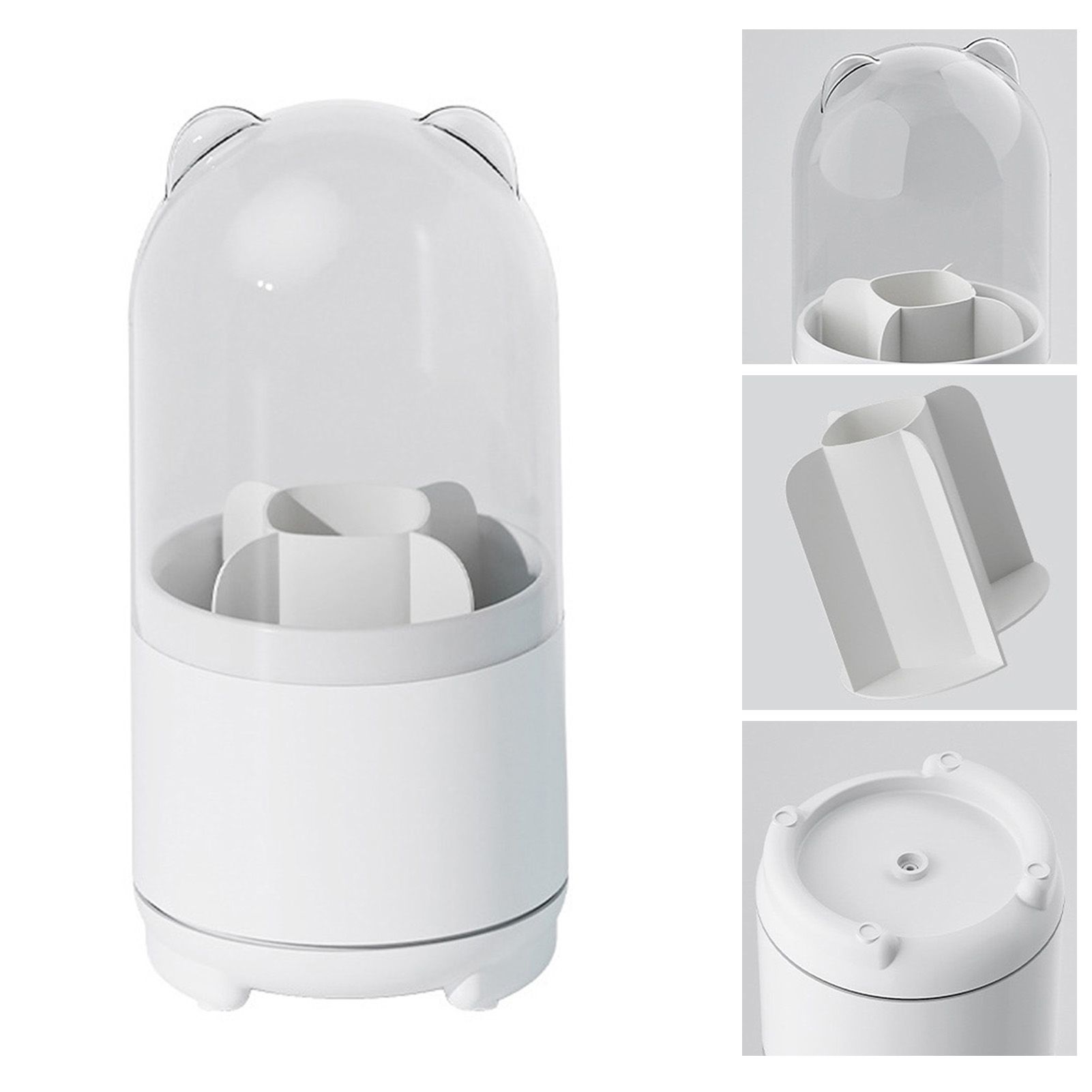 Makeup Brush Storage Container 360 Degree Rotating Dust Prevention Transparent Lid Large Capacity Makeup Brush Holder White — image 4