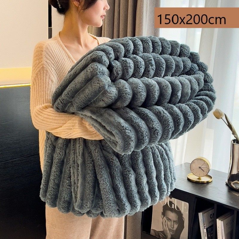 Thick Bunny Fleece All-Purpose Blanket Warm Milk Fleece Flannel Office Nap Throw Dark Grey 150 × 200cm Perfect Christmas Gift