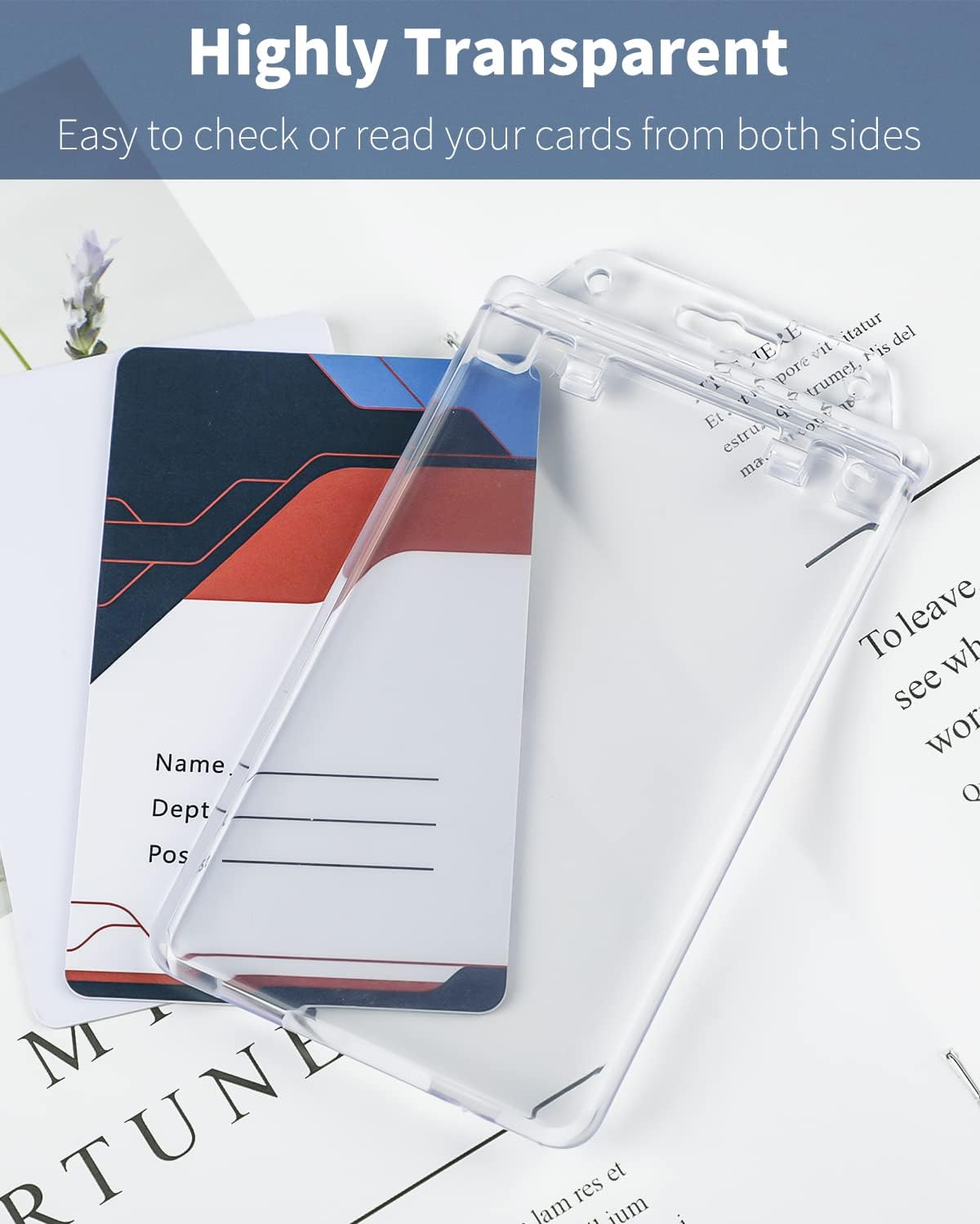 2 Pack Permanent Locking ID Badge Holder for Less Frequently Used Cards Vertical Hard Plastic Case Clear Card Protector Pouch for Passes Access Cards Student — image 3