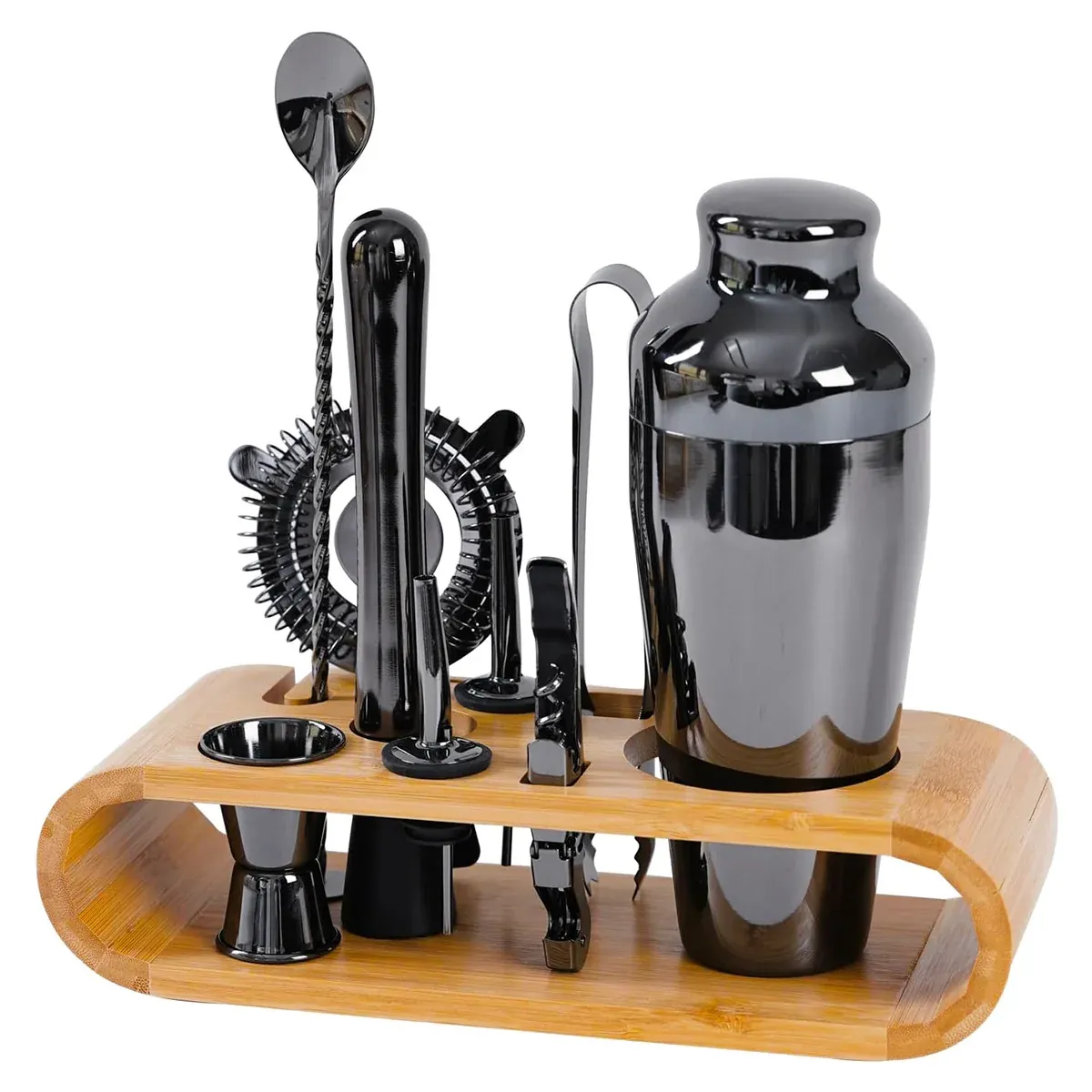 Cocktail Shaker Set Bar Tools Stainless Steel Mixing Glasses Drink Shaker Cups - Black