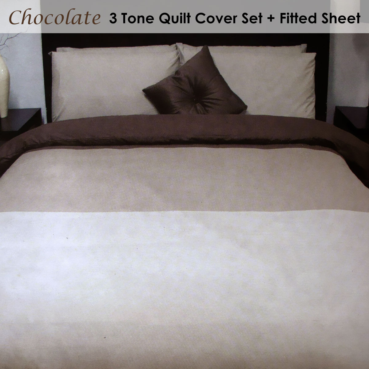 Essentially Home Living Chocolate 3 Tone Quilt Cover Set + Fitted Sheet Double — image 2