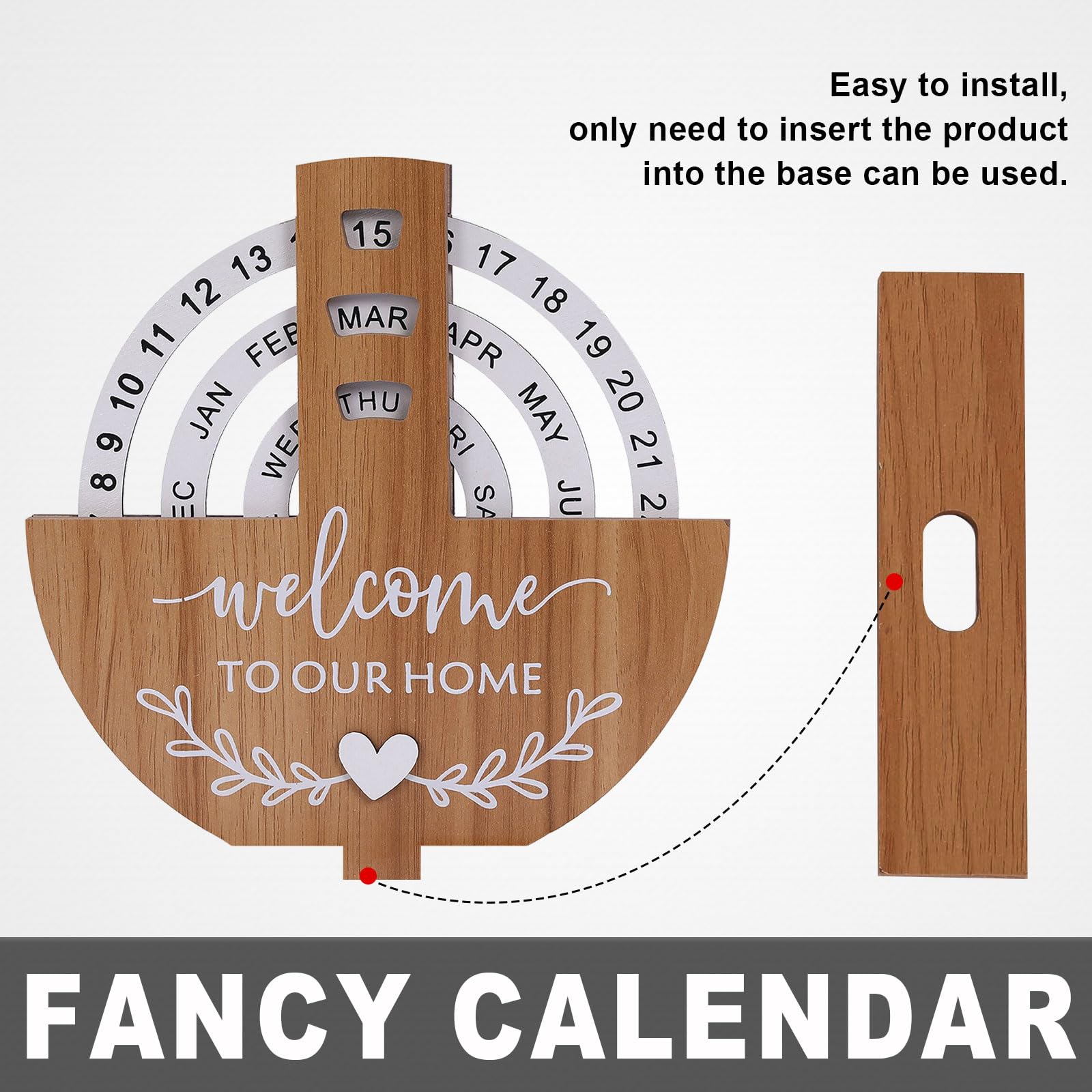 Wooden Perpetual Calendar with "Welcome to Our Home" Design – Rotating Desk Decor for Office & Living Space (Natural Wood) — image 3