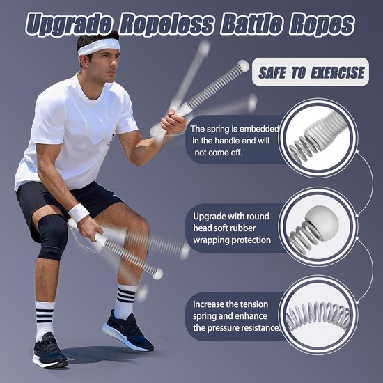2-Pack Cordless Battle Ropes - Battle Rope - Fitness Rope - Soft Grip - For Home Gym & HIIT - Portable Arm and Core Trainer - Gray — image 3