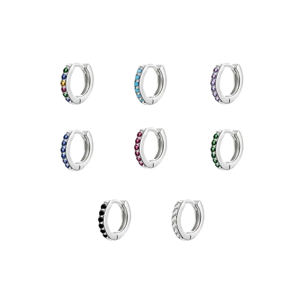 925 Sterling Silver Gold Rings Plated Cubic Crystal Cuff Huggie Hoop Earrings Au - Gold-Black Crystal — image 4