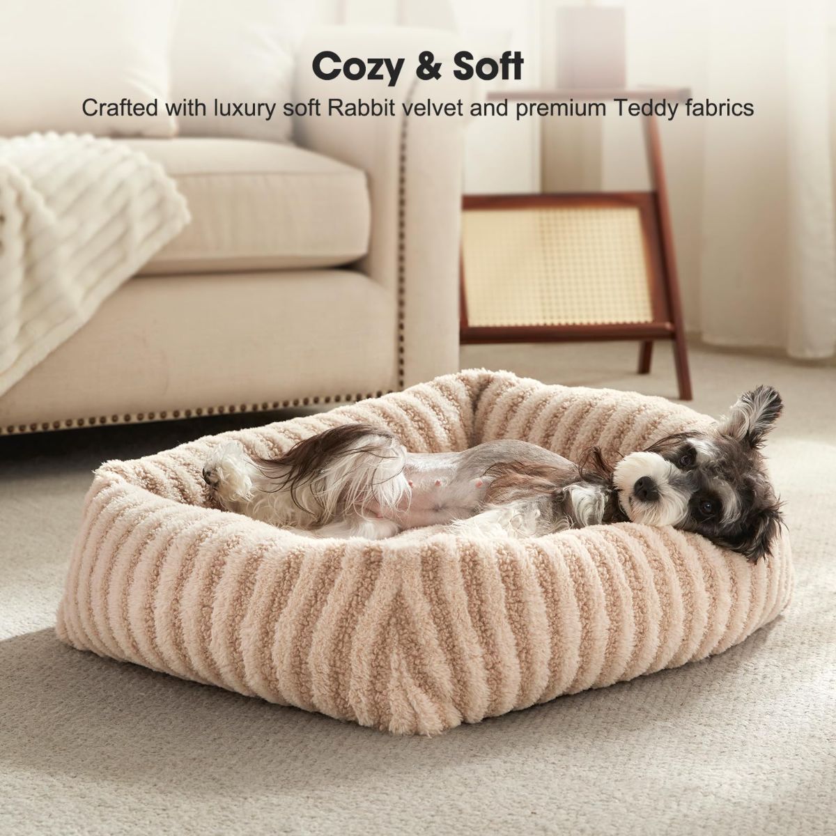 Dog Bed Soft Dog Bed Rabbit Velvet Dog Bed Teddy Fabric Dog Bed Cozy Dog Bed - Beige - Size 36in*27in — image 6