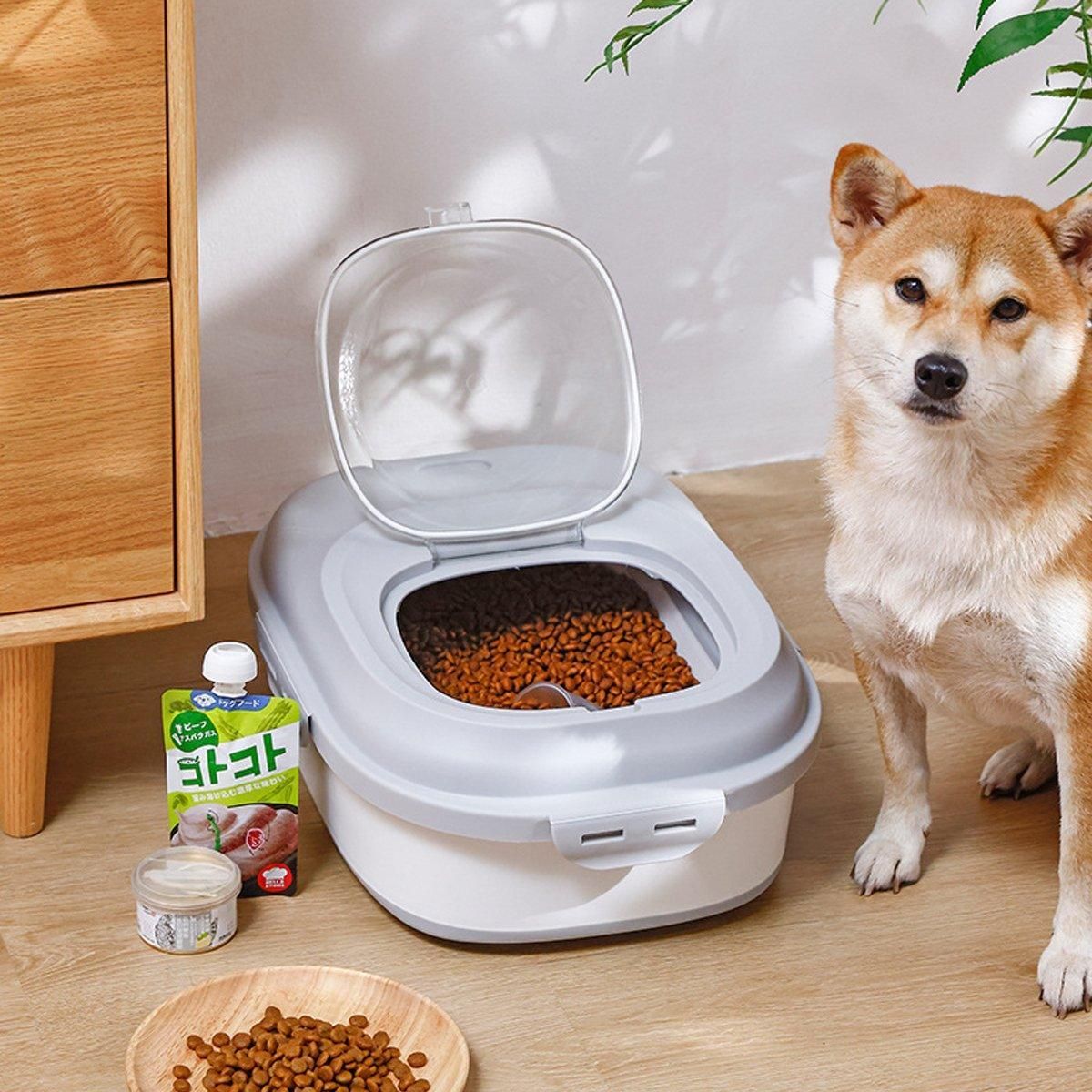 Large Capacity Pet Food Storage Box Foldable Design with Seal Lid - Grey — image 5
