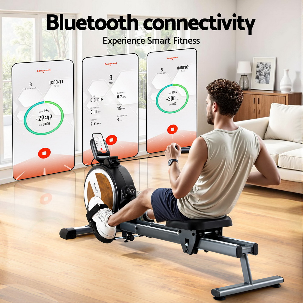 Everfit 16 Level Magnetic Rowing Machine for Home with App Connect Walnut — image 4