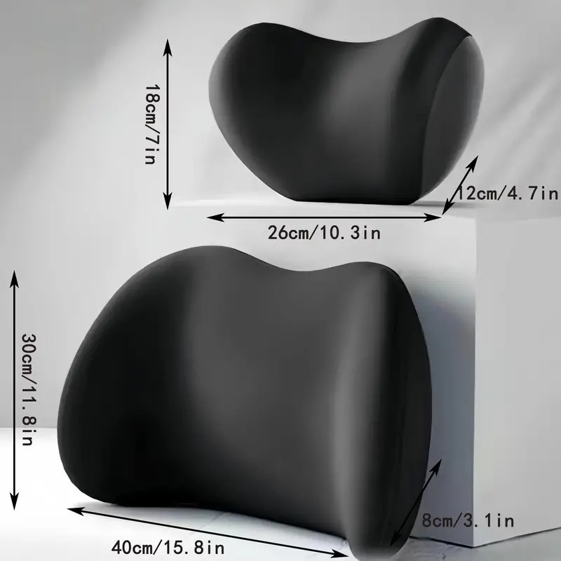 Black Ergonomic Memory Foam Car Headrest & Lumbar Support Cushion Set - Driving Comfort Neck & Back Pillow — image 2