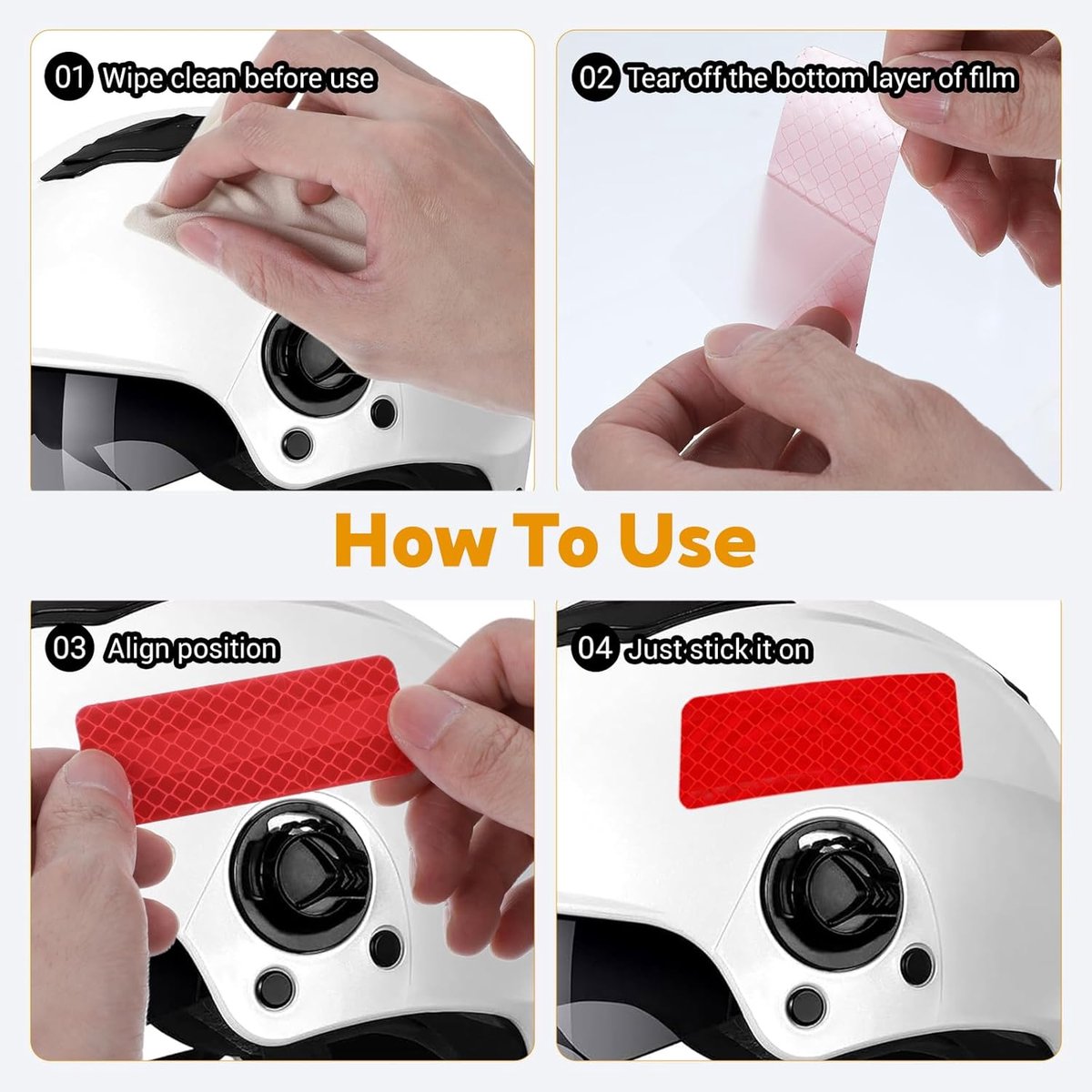 100 pieces - reflective stickers - reflective tape - reflective safety warning strips - reflective strips - waterproof - for bicycles, helmets, cars — image 2