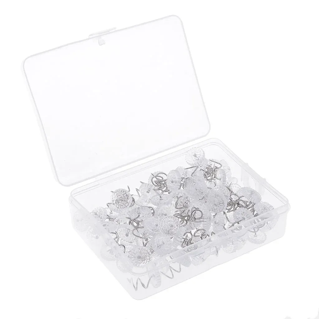 100 Pieces Clear Round Head Upholstery Spiral Nail Studs, Furniture Sofa Tack Pins and Fasteners
