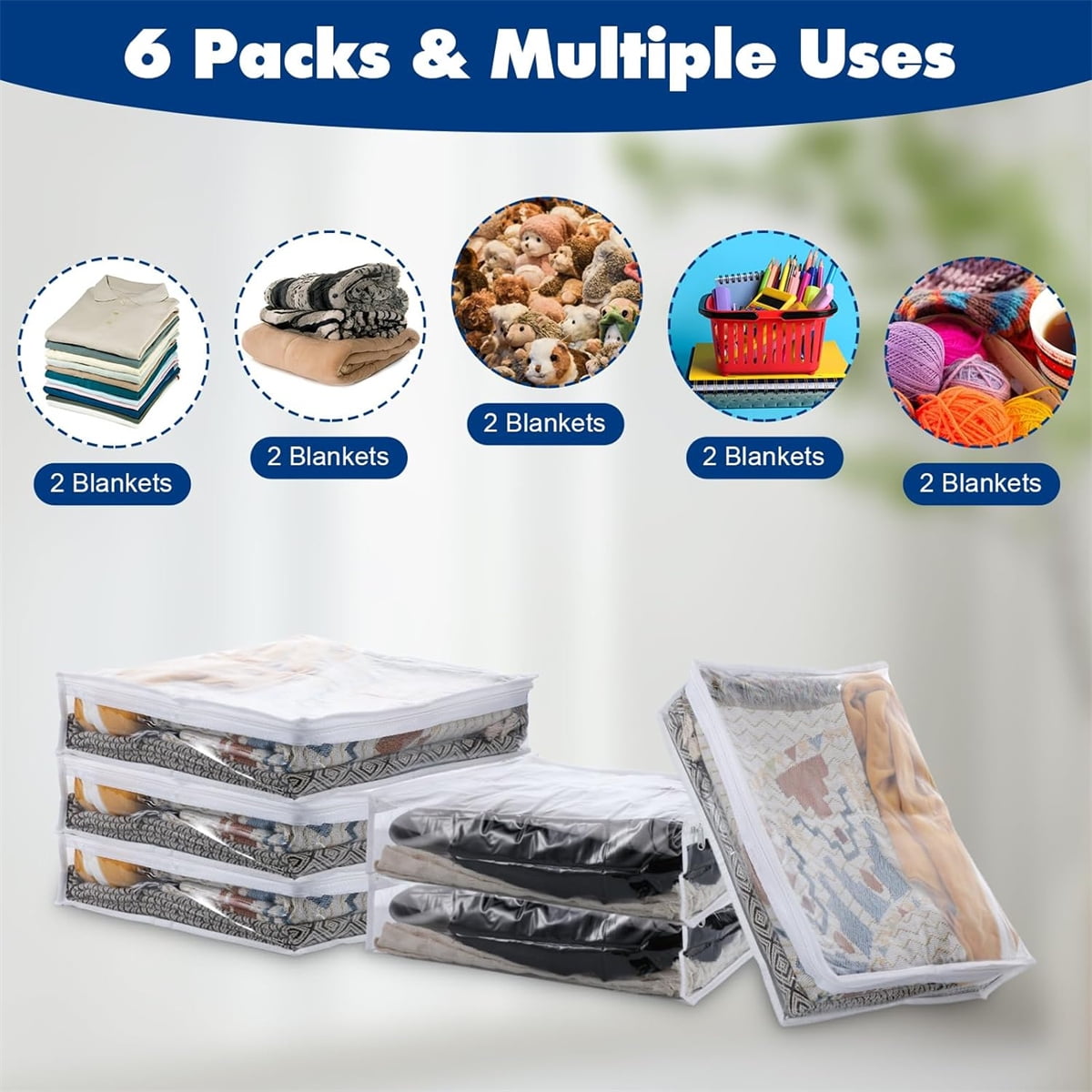 6 Pcs Clear Vinyl Zippered Sweater Storage Bags,Plastic Clothing Storage Bags with Zipper,Plastic Clothing Storage Bags,Space Saver Comforter Clear Storage — image 4