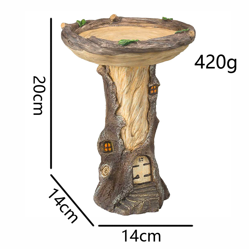 Whimsical Tree Stump Bird Bath – Resin Garden Decor with Fairy House Design for Outdoor & Patio — image 2