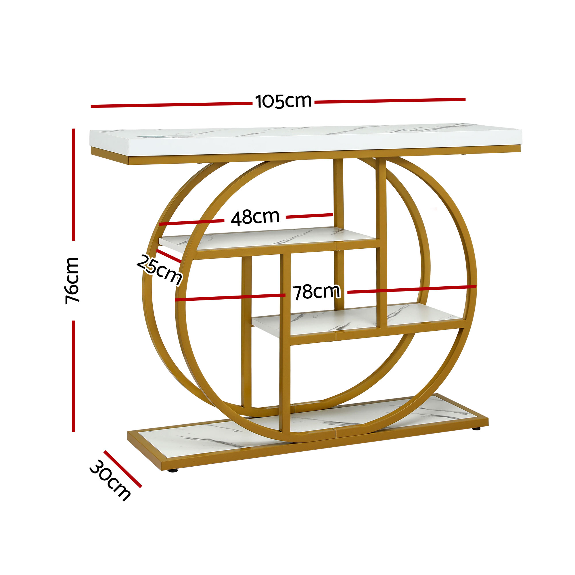 Artiss Console Table Marble Effect 4-Tier Shelves 105CM White&Gold — image 3