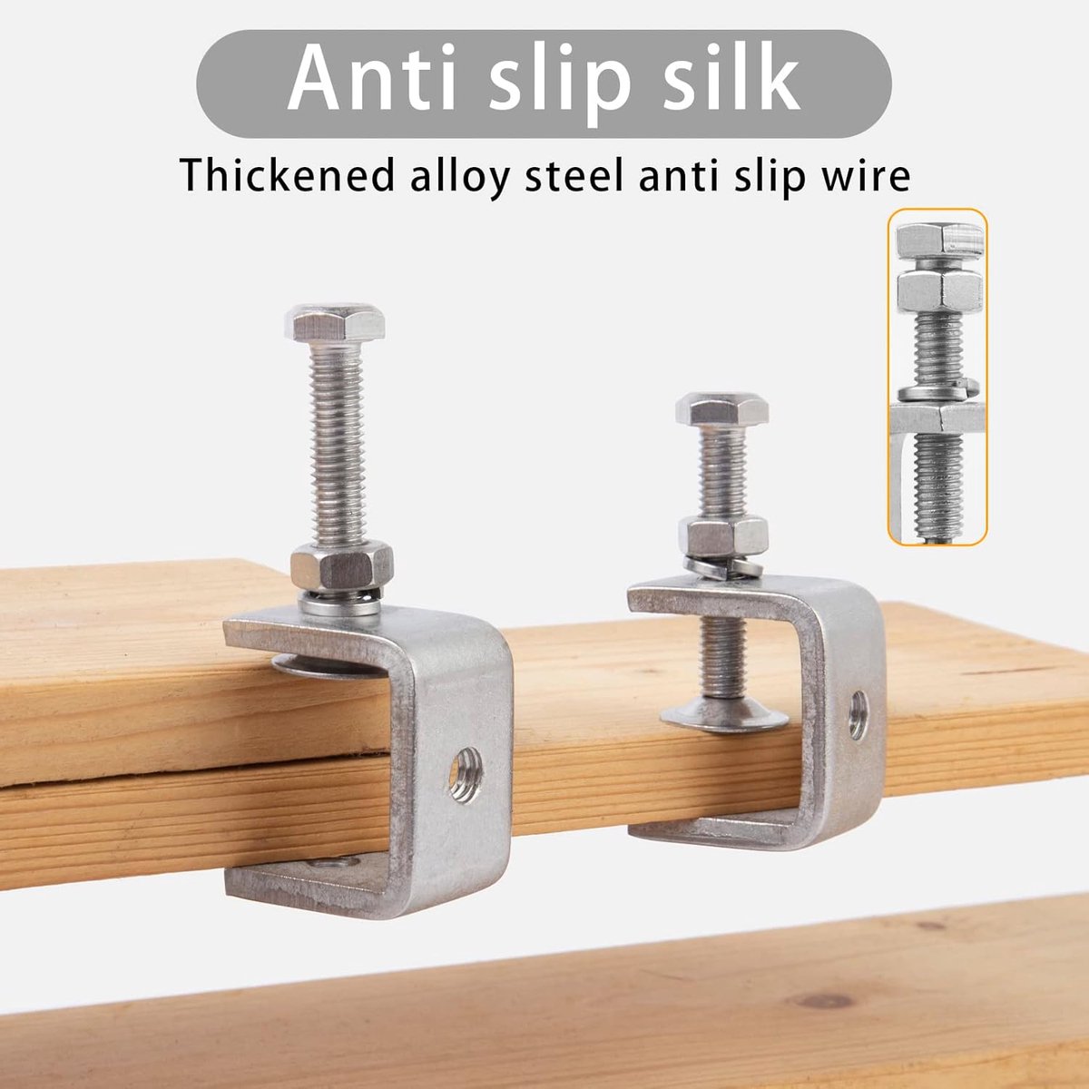 C-Clamps - Pack of 6 - With M8 Hexagon Bolts - Glue Clamps - Adjustable Clamping Range 0-25 mm - For Woodworking and Welding - Stainless Steel - Silver โ image 3