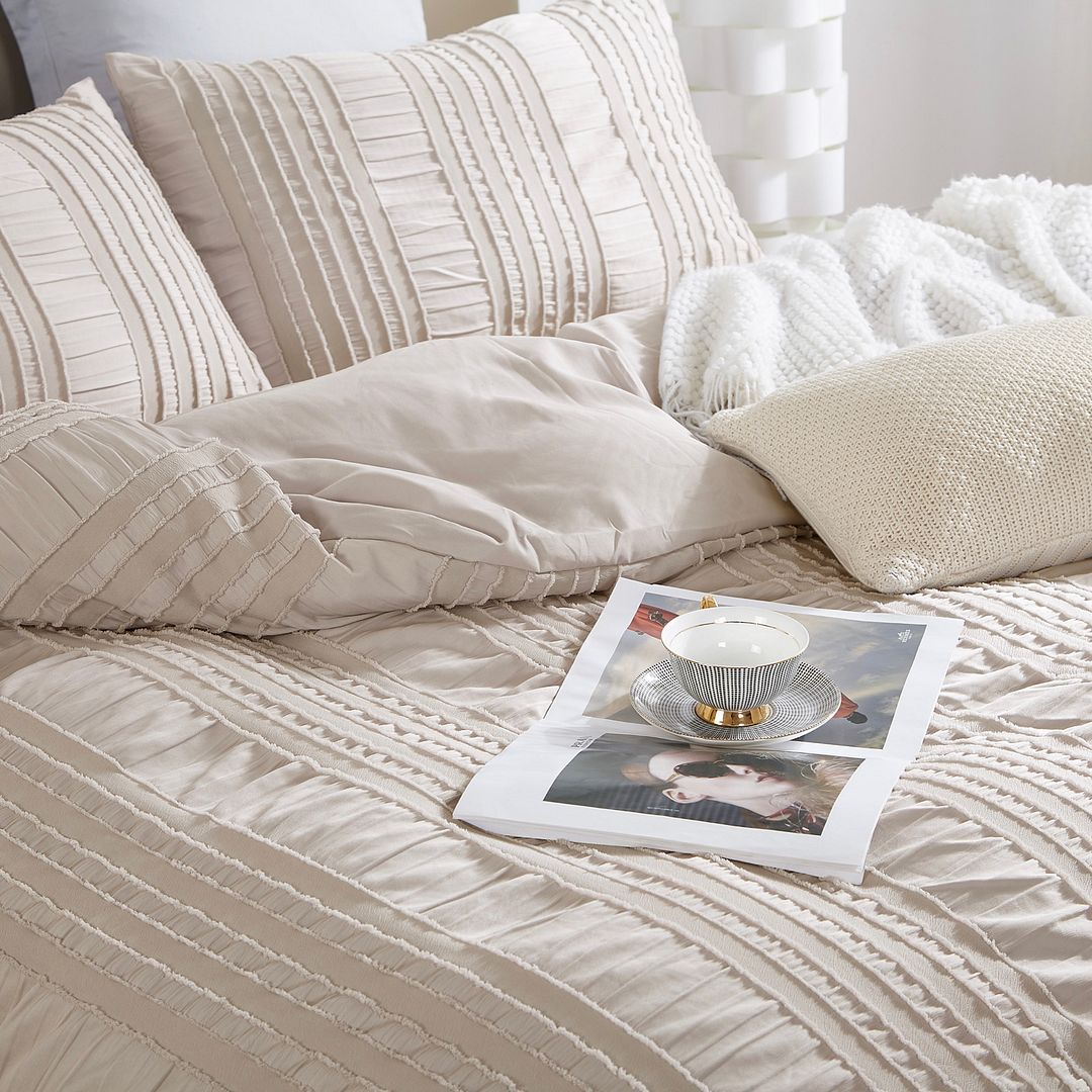 Tufted Boho Striped Embroidery Quilt/Doona/Duvet Cover Set - Super King Size โ image 3