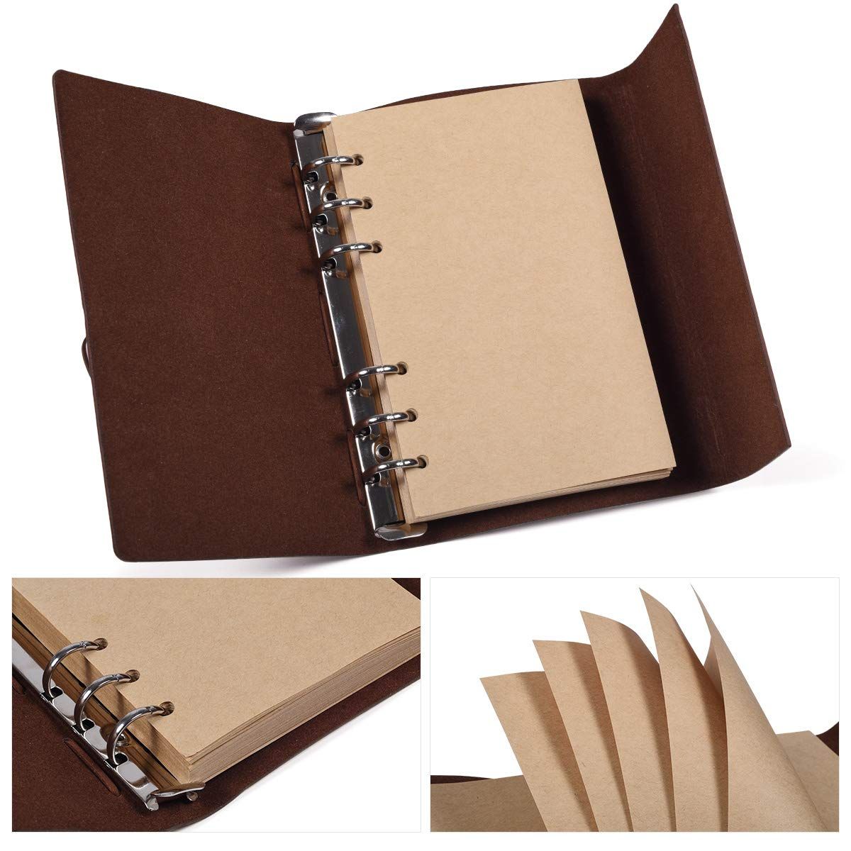 Leather Journal Notebooks, Classic Spiral Bound Notebook Refillable Diary Sketchbook Journal with Unlined Pages (A6 Blank, Black) — image 4