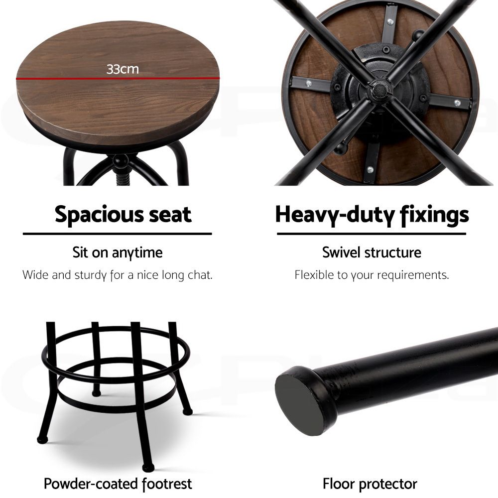 Artiss 3x Bar Stool Backless Swivel Counter Barstools 70-90cm Seat Height Adjustable Industrial — image 6