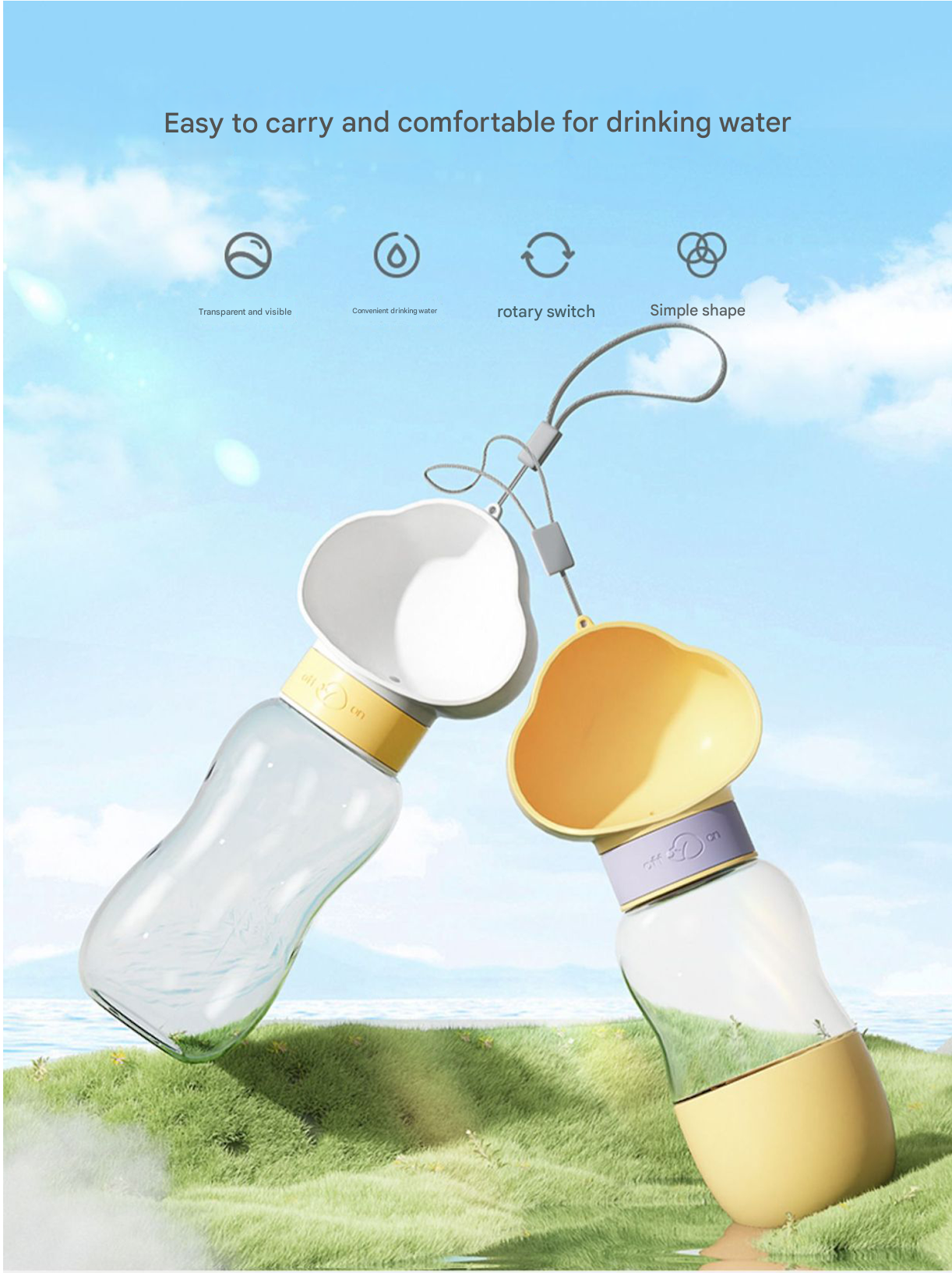 Yellow 650ml Portable Dog Water Bottle - Leak-Proof Pet Travel Water Dispenser, Cloud-Shaped Drinking Bowl, Twist-to-Dispense Design, BPA-Free HIPS/PET โ image 2