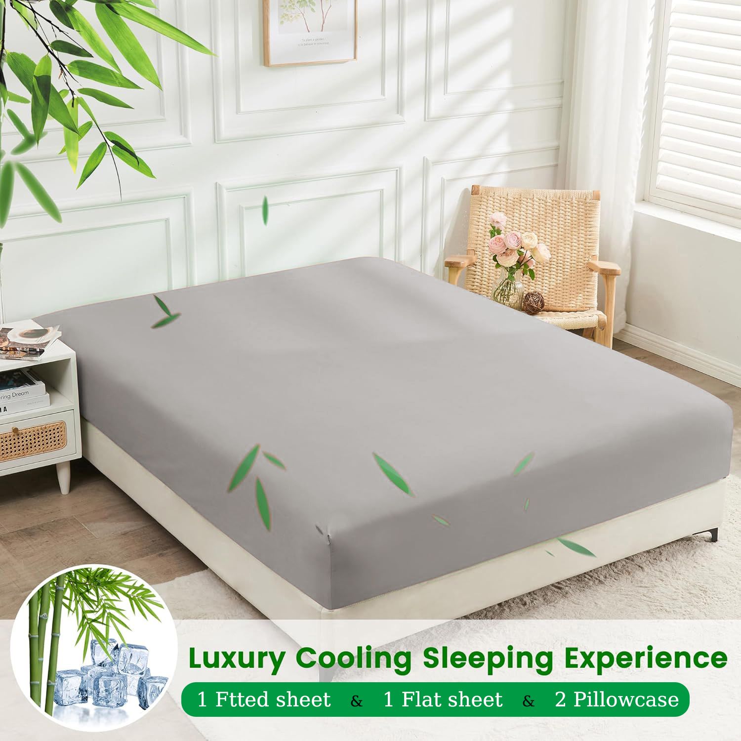 3 Piece Ultra Soft Bamboo Breathable Sheet Set -Hotel 2000TC Breathable Bed Sheets Set with 37 Centimetre Deep Pocket-Breathable Sheets for Hot — image 2