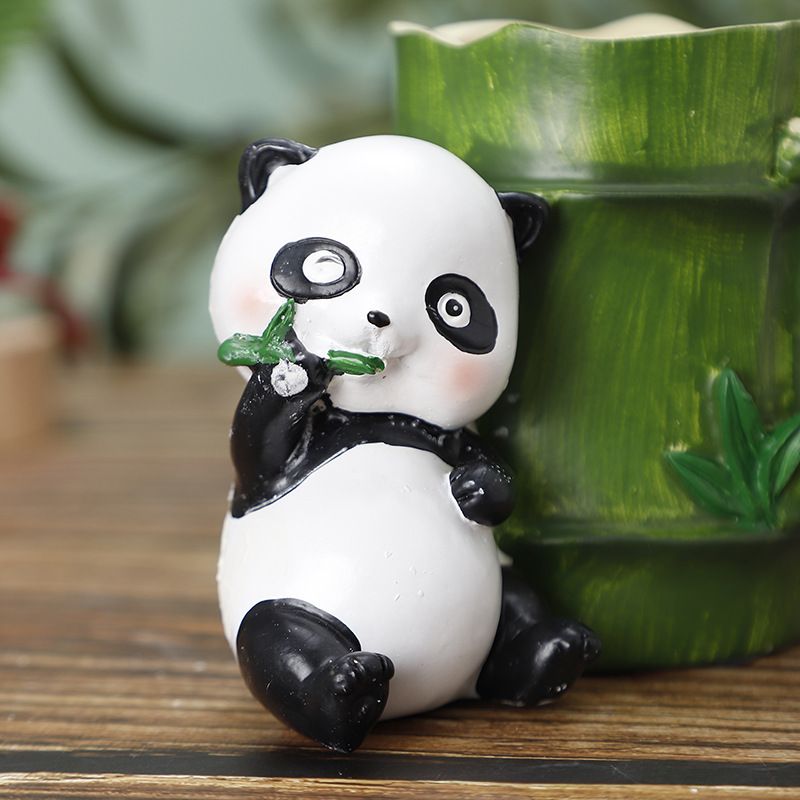 Cute Resin Pen Holder with Panda Sculpture Bamboo Shaped Pen Stand Pencil Organizer Pen Container Pencil Cup Home Desktop Pen — image 3