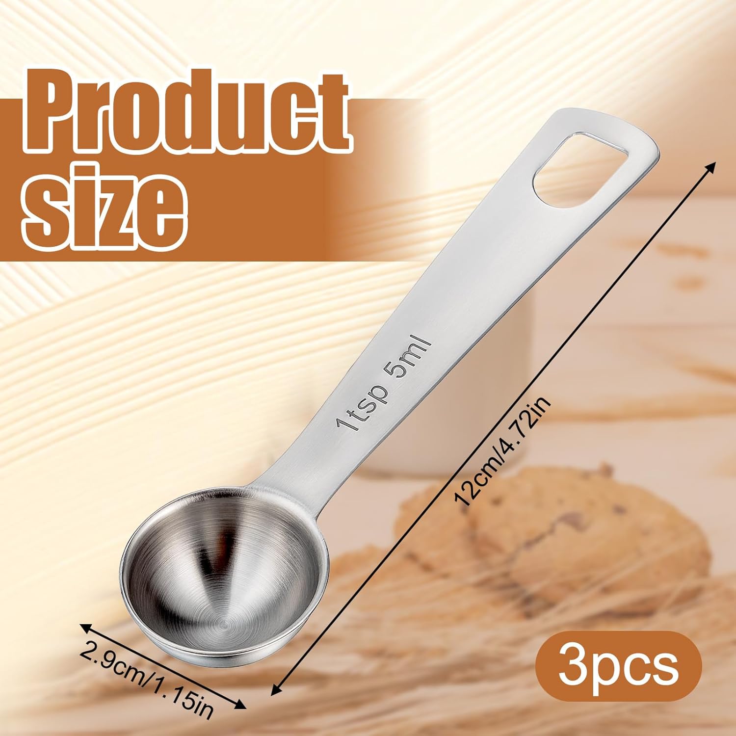 1 Teaspoon Measuring Spoons 3 Pcs Stainless Steel 5ml Small Mini Teaspoon Metal Measuring Spoons for Kitchen Cooking Kitchen CookingSpoon CoffeeSpoon